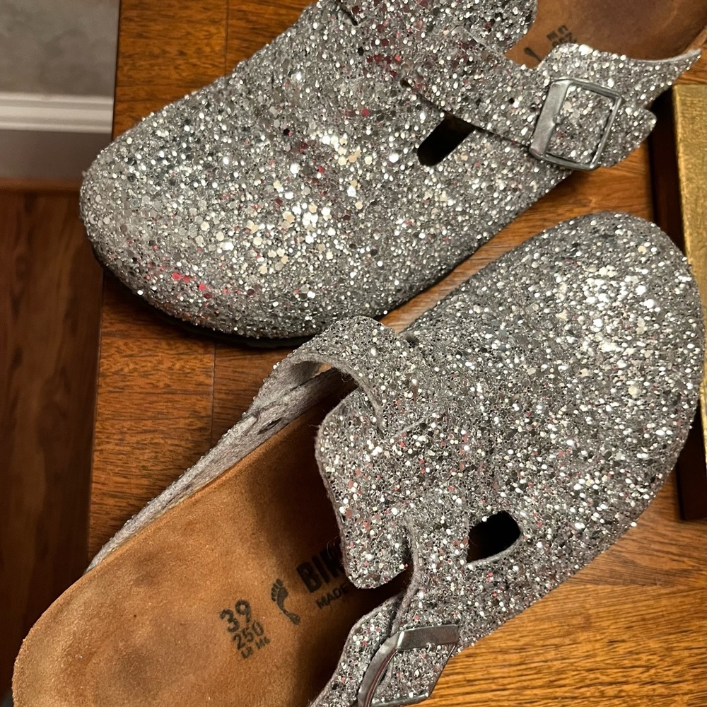 Birkenstock x Opening Ceremony silver glitter Boston clogs 39 good condition.